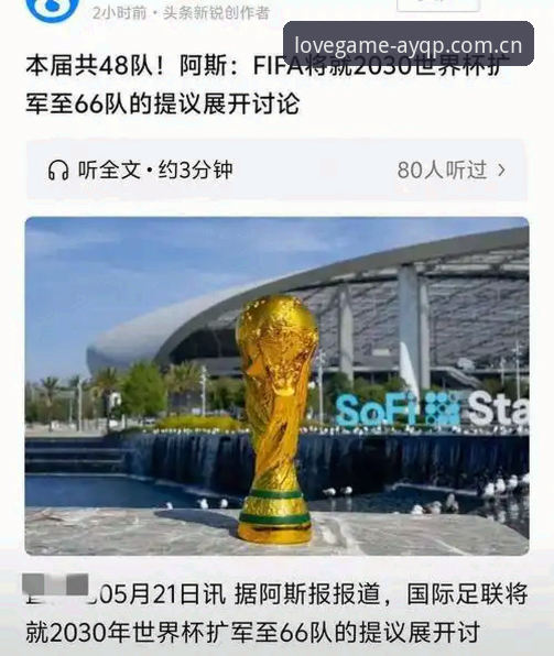 2030世界杯扩军66队计划详解，中国男足迎绝佳机会